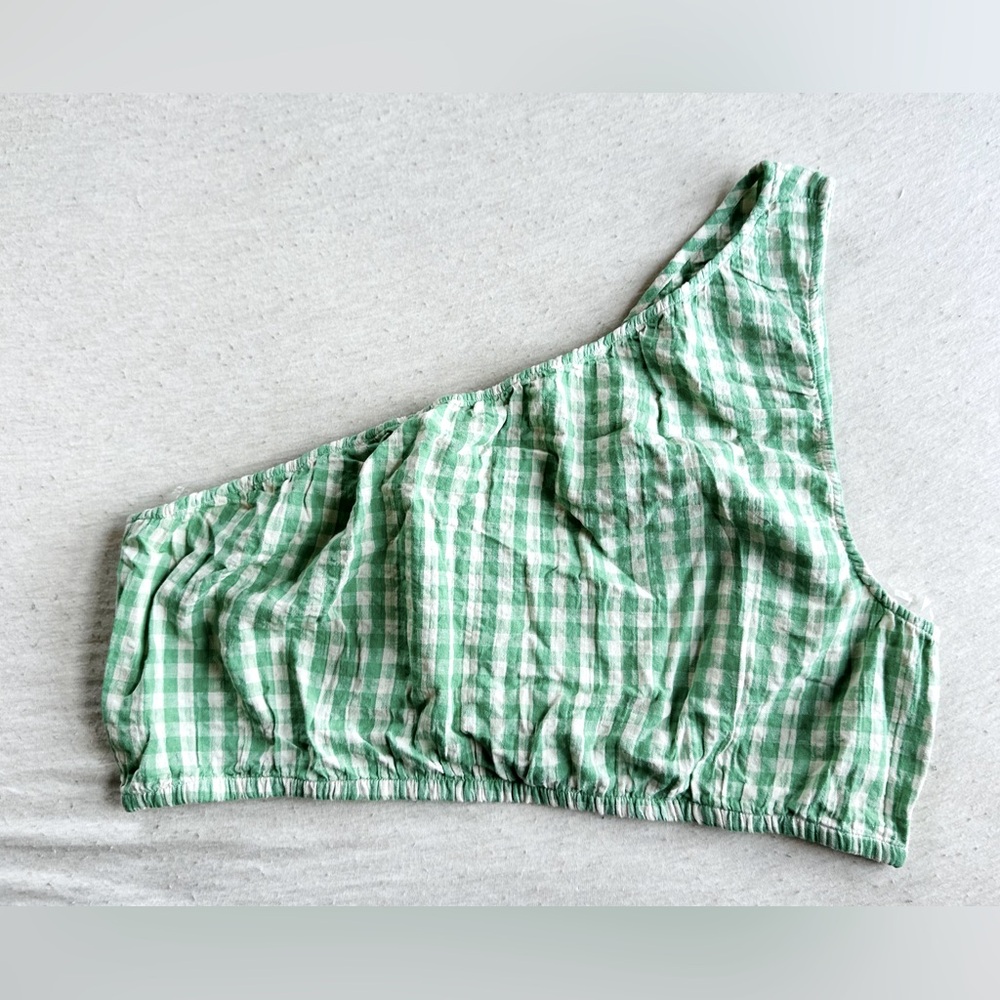 American Eagle one shoulder green gingham top